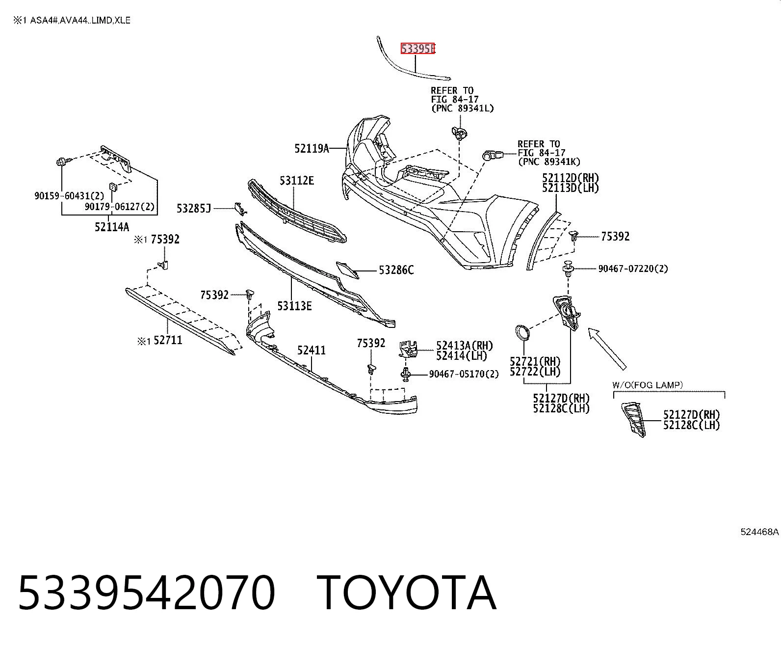 5339542070 Toyota Uszczelka maski