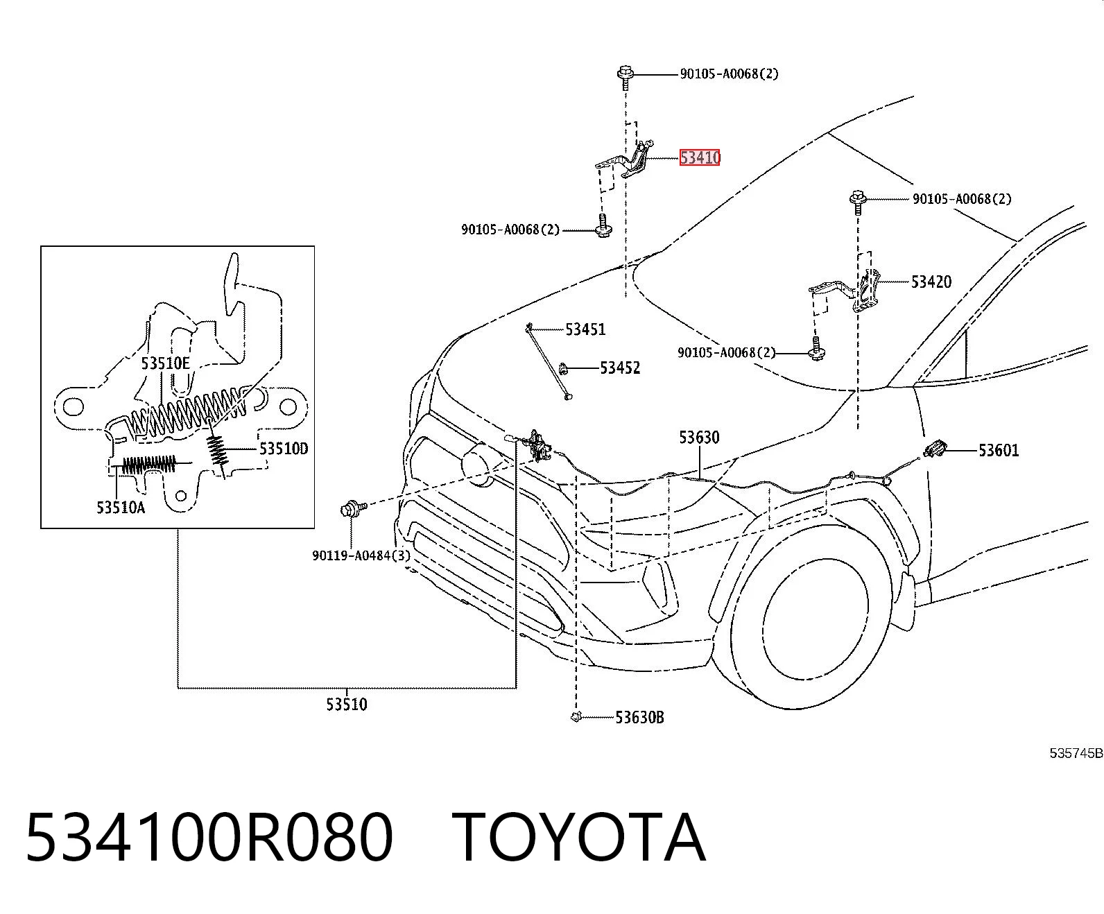 534100R080 Toyota Zawias maski prawy