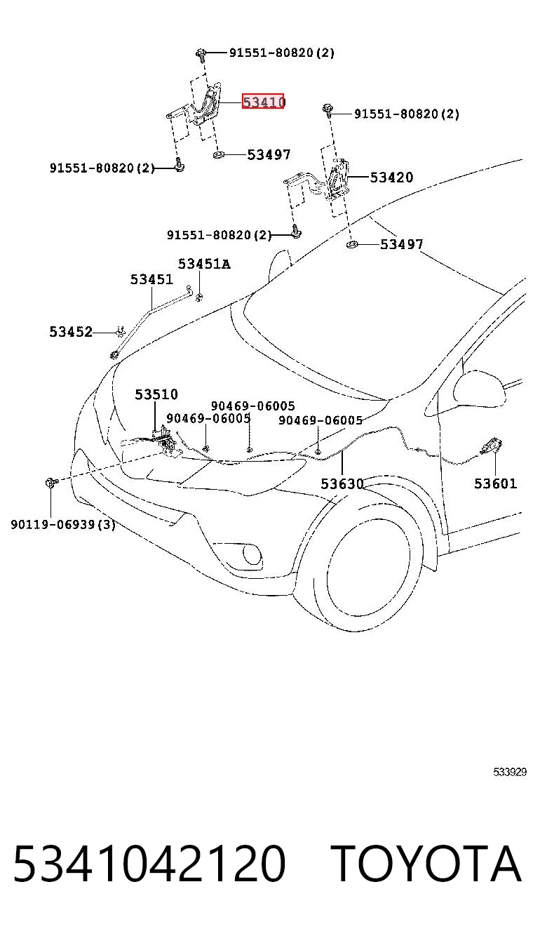 5341042120 Toyota Zawias maski prawy