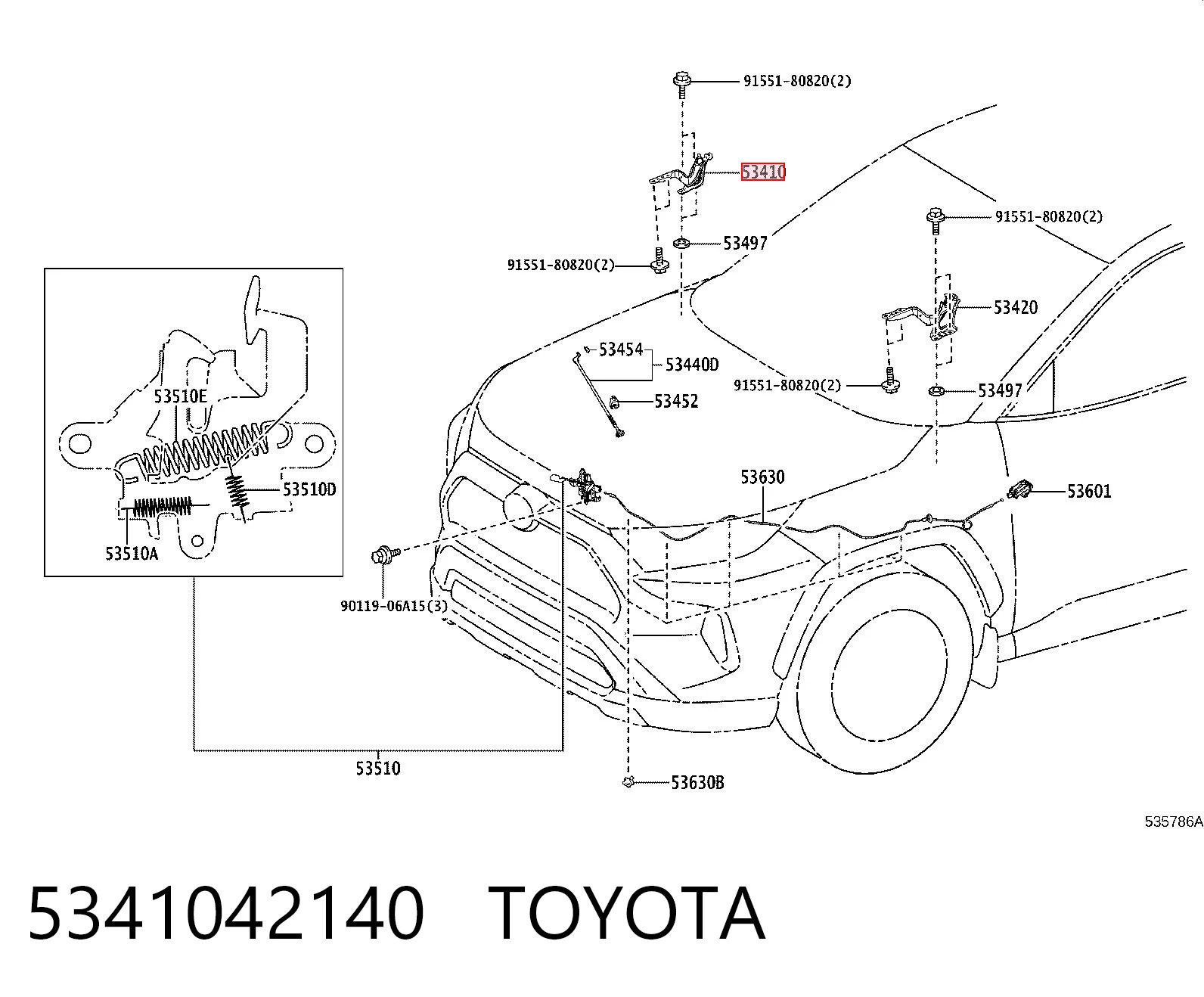 5341042140 Toyota Zawias maski prawy