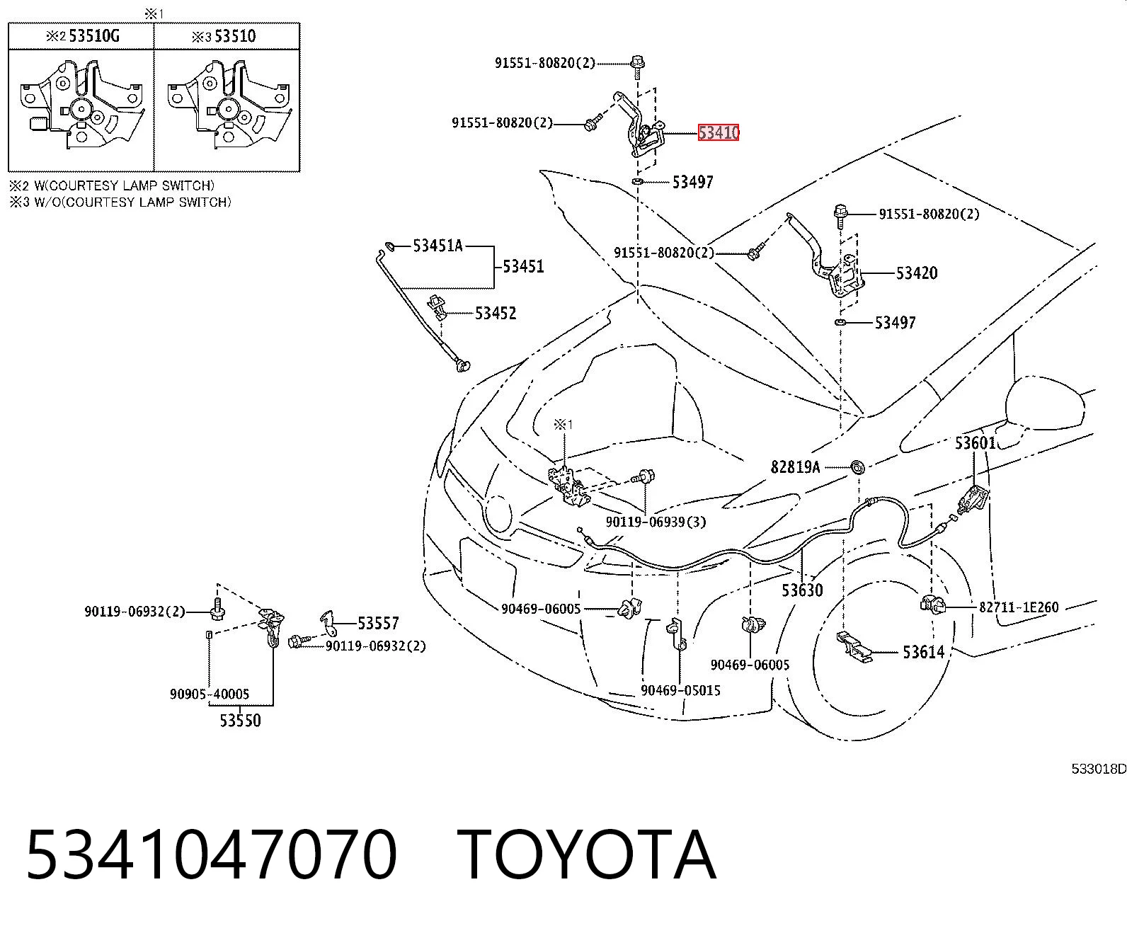 5341047070 Toyota Zawias maski prawy