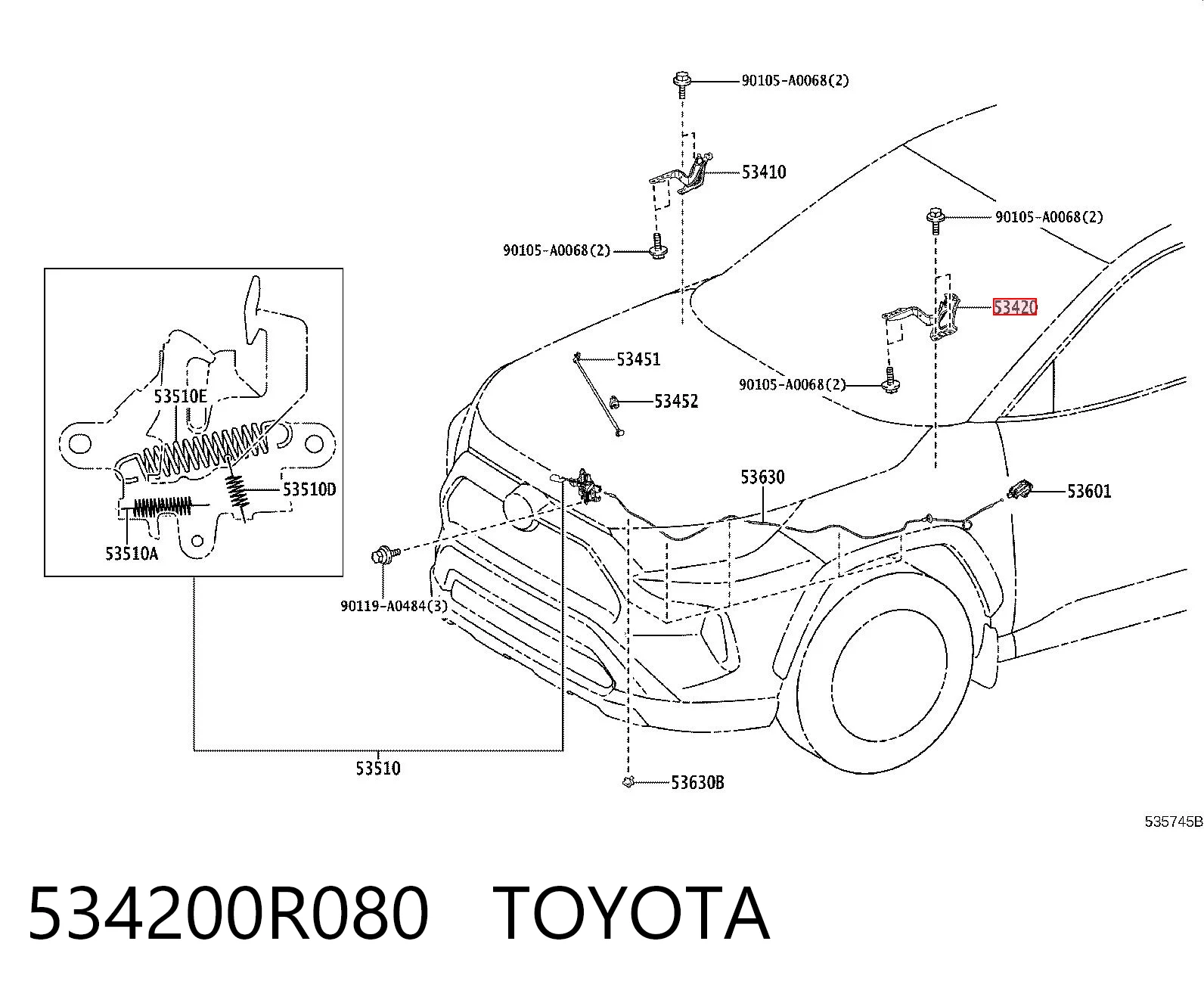 534200R080 Toyota Zawias maski lewy
