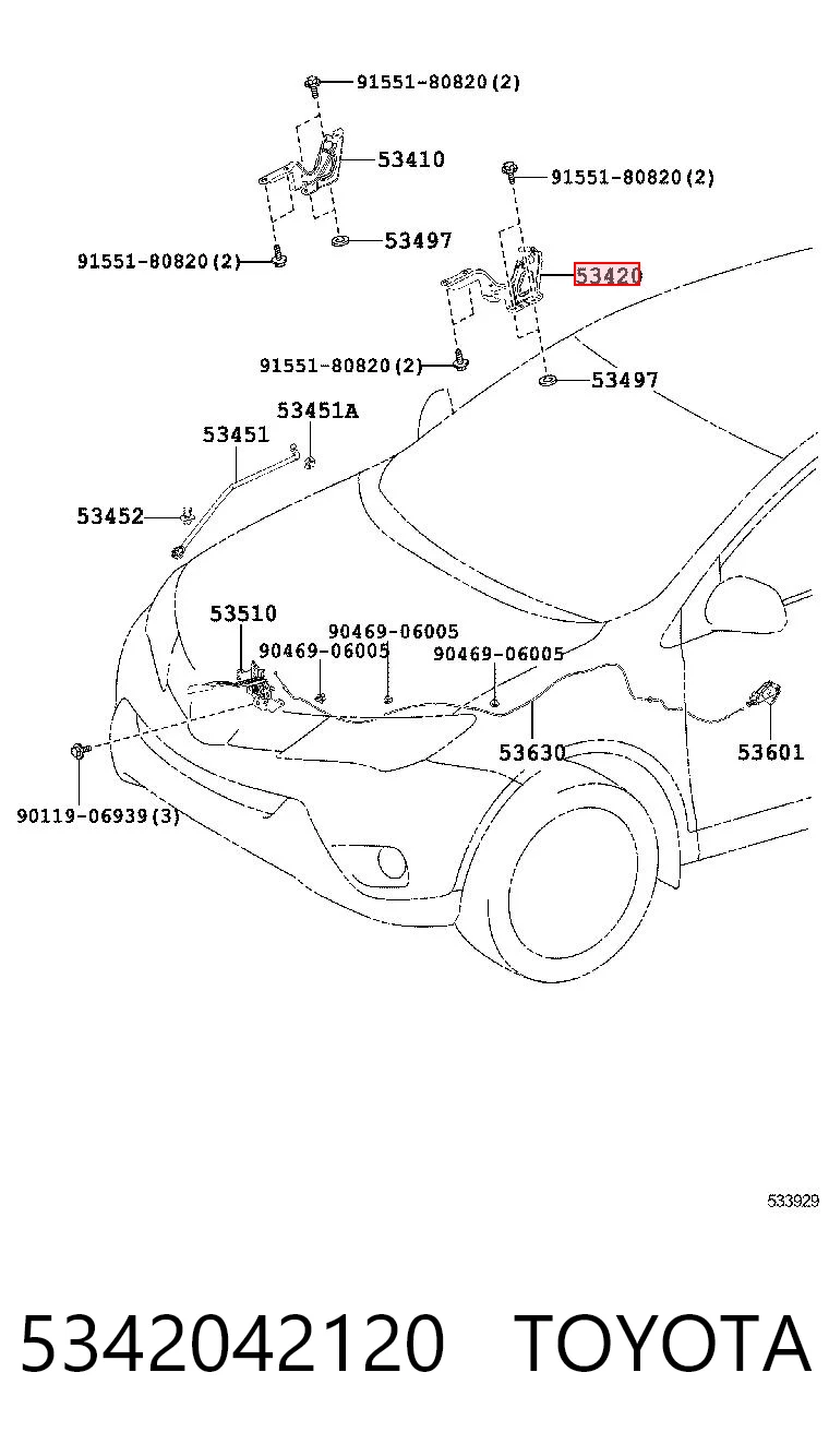 5342042120 Toyota Zawias maski lewy