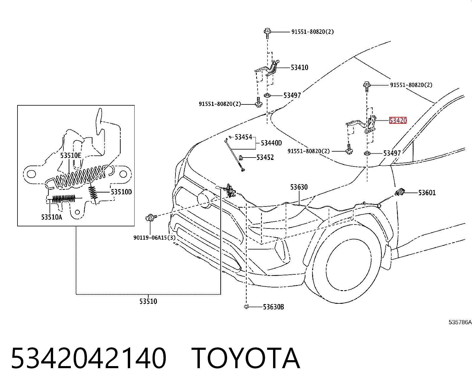 5342042140 Toyota Zawias maski lewy