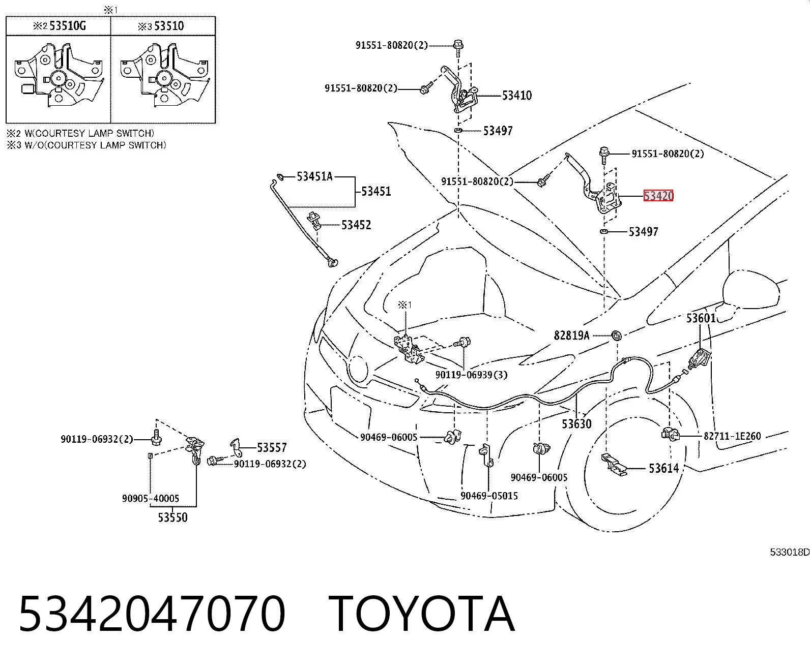5342047070 Toyota Zawias maski lewy