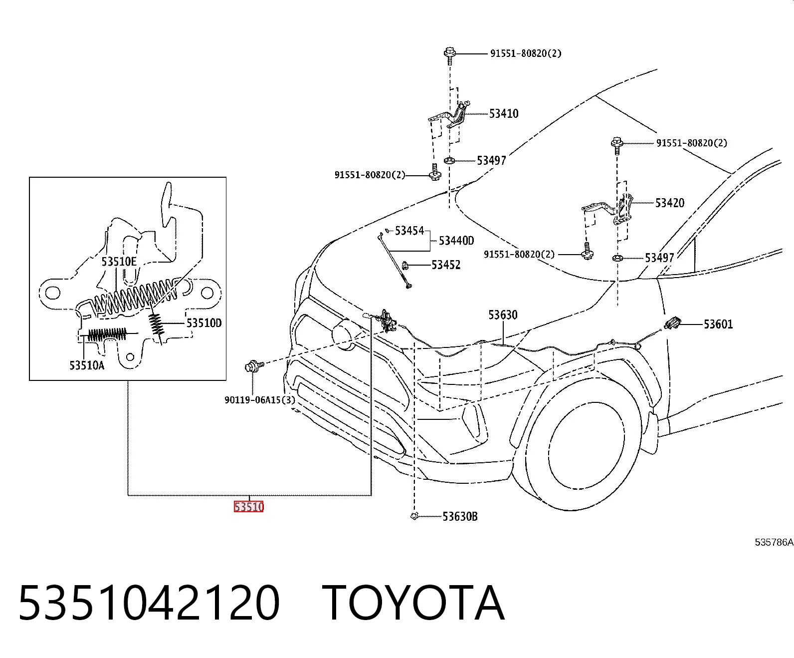 5351042120 Toyota Zamek maski