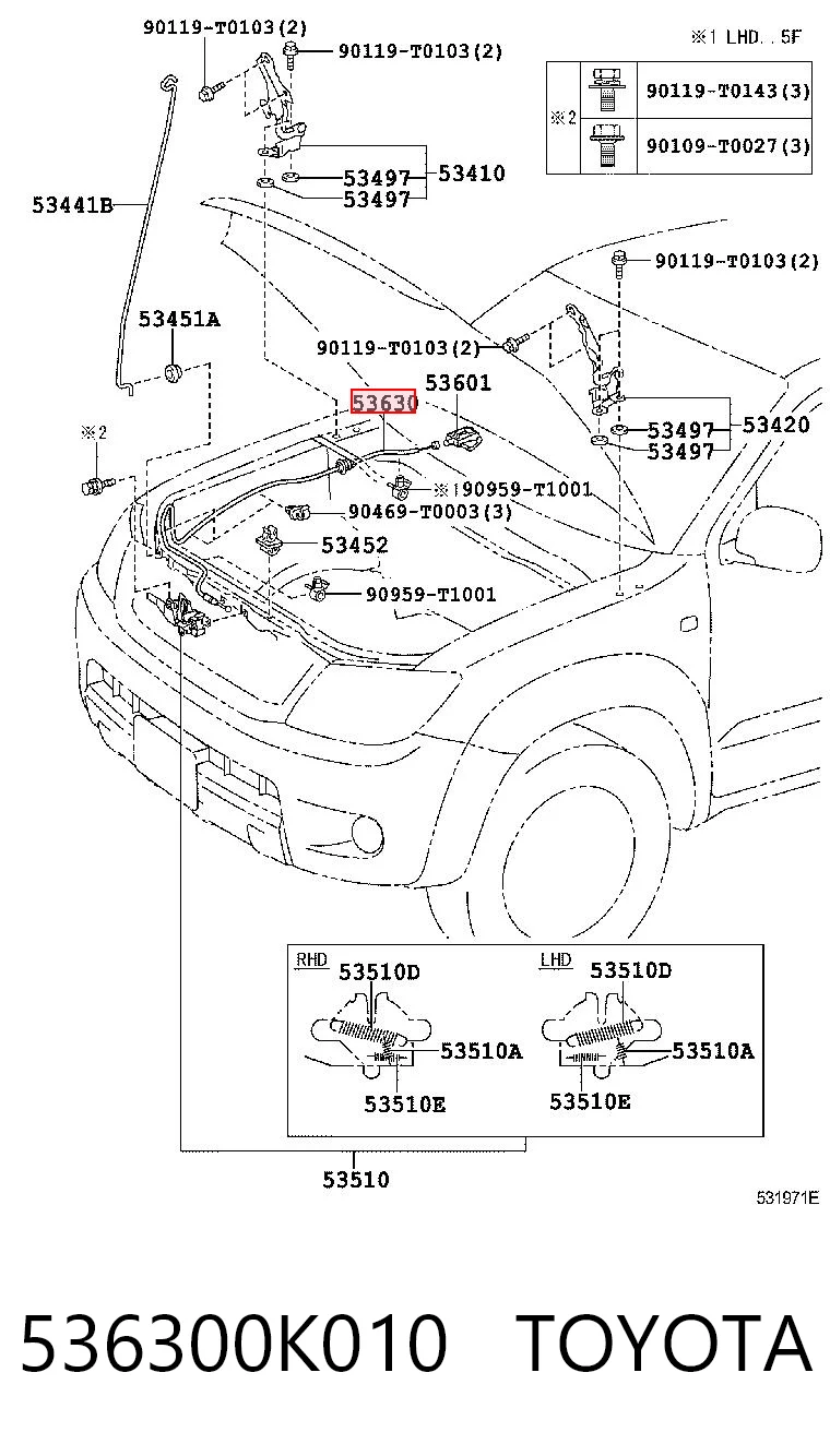 Linka otwierania maski do Toyota Hilux  KUN25