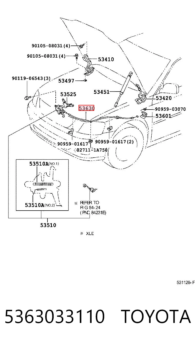 5363033110 Toyota Linka otwierania maski