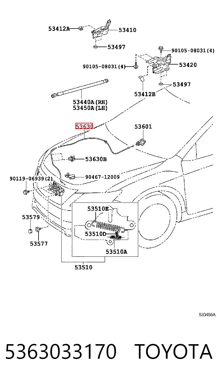 Linka otwierania maski do Toyota Camry VII V50