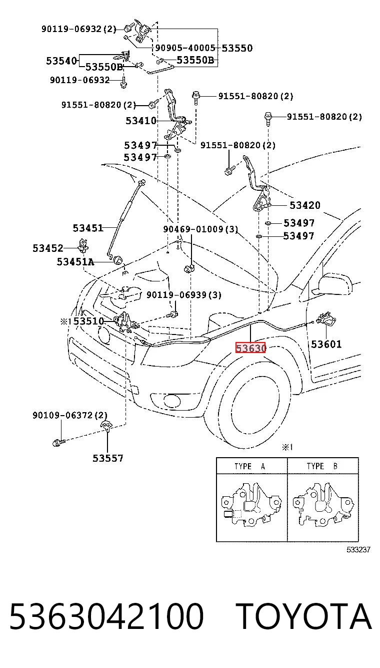 5363042100 Toyota Linka otwierania maski