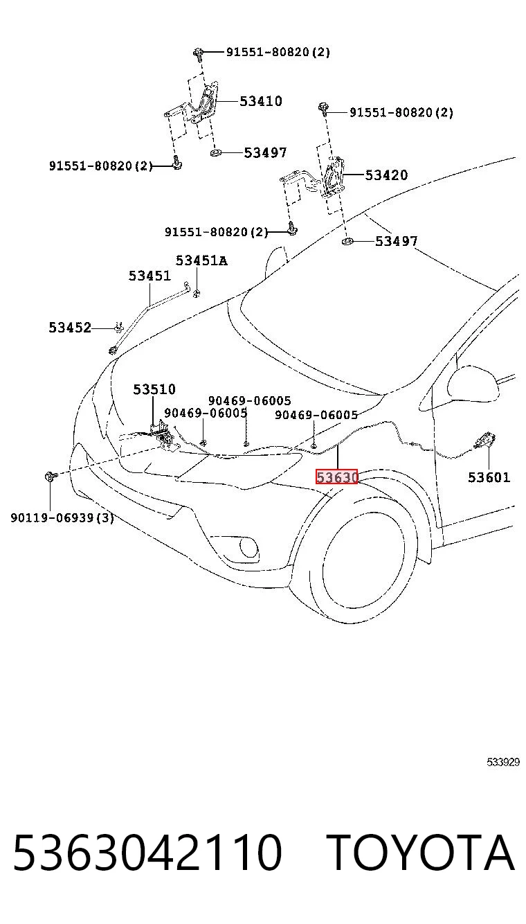 5363042110 Toyota Linka otwierania maski