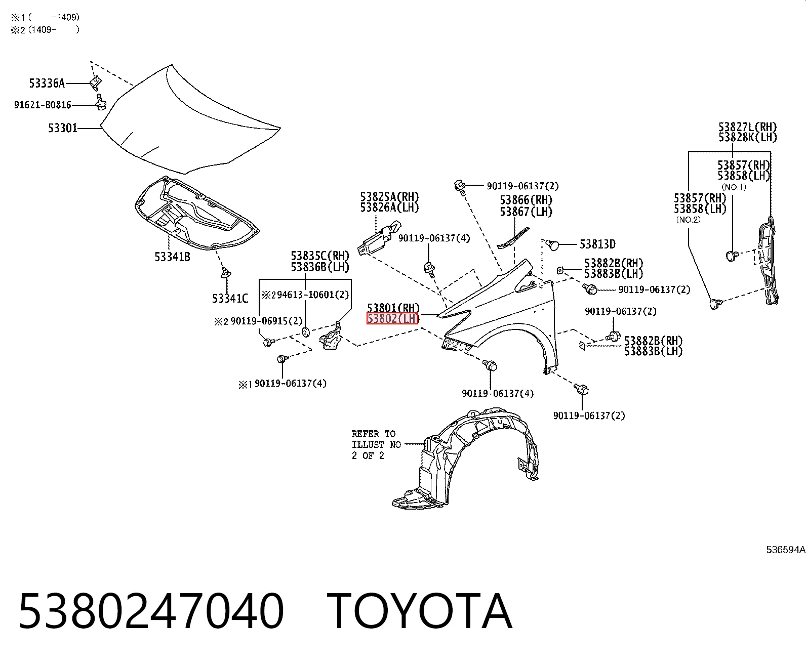 5380247040 Toyota Błotnik przedni lewy