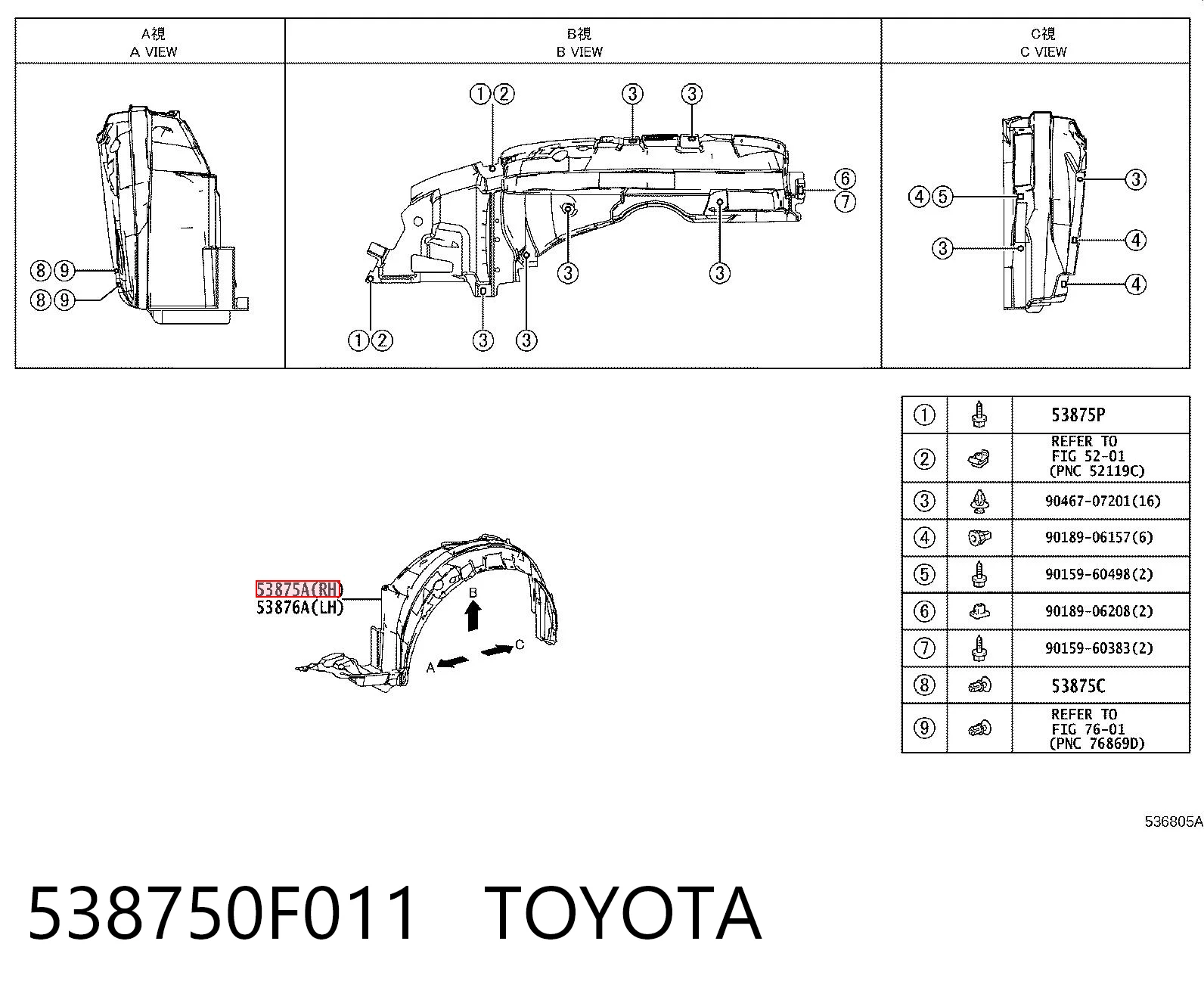 Nadkole błotnika przedniego prawe do Toyota Corolla VERSO R10