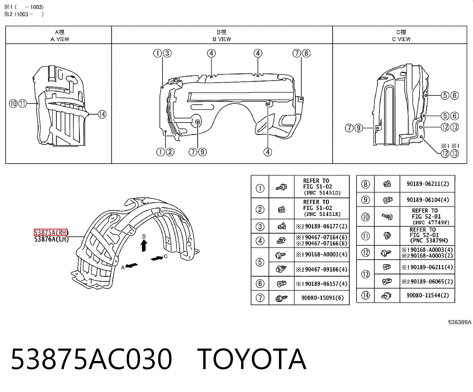 Nadkole błotnika przedniego prawe do Toyota Avalon  GSX30