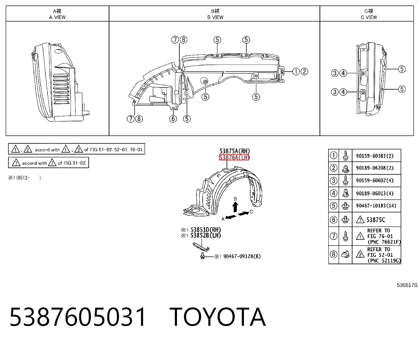 Nadkole błotnika przedniego lewe do Toyota Avensis II T25