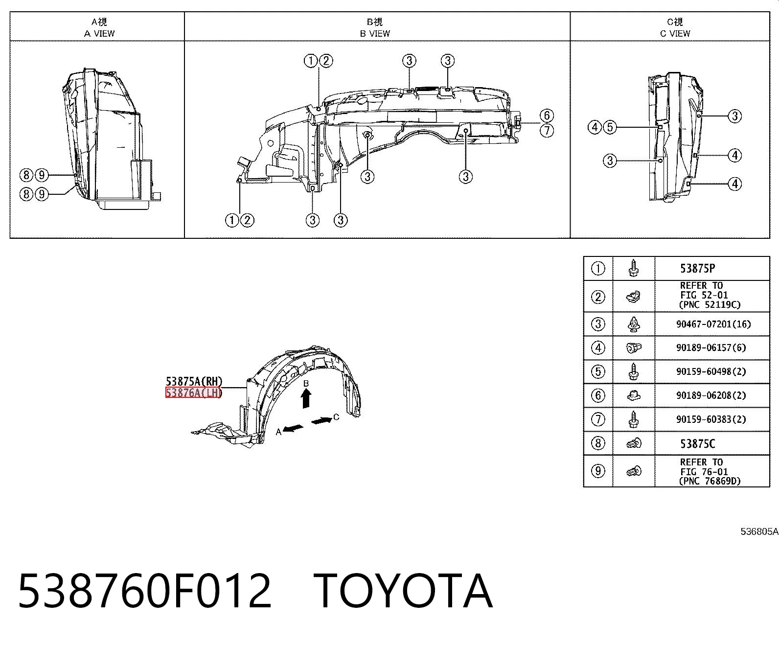 Nadkole błotnika przedniego lewe Toyota Corolla VERSO minivan (R10) (2004 - 2009) cena, od 23,76 USD