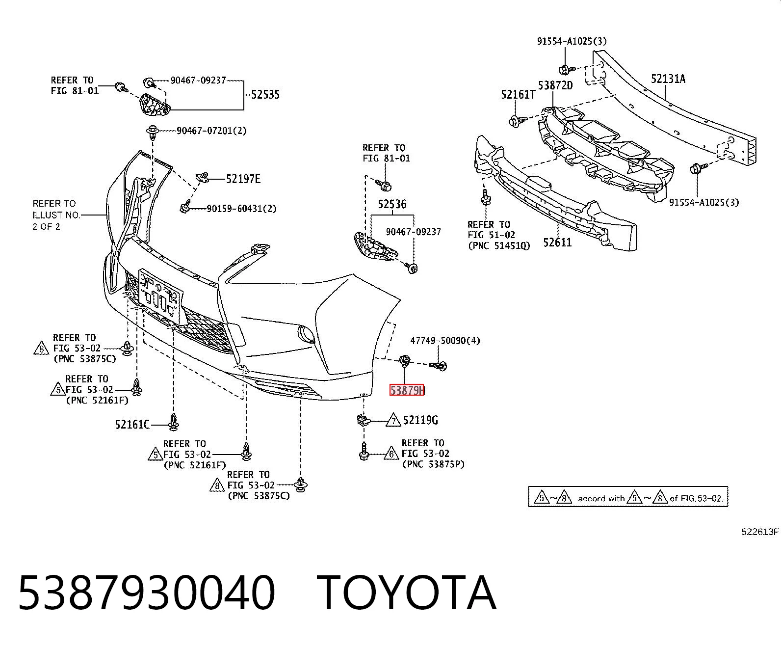 5387930040 Toyota Spinka mocowania zderzaka przedniego