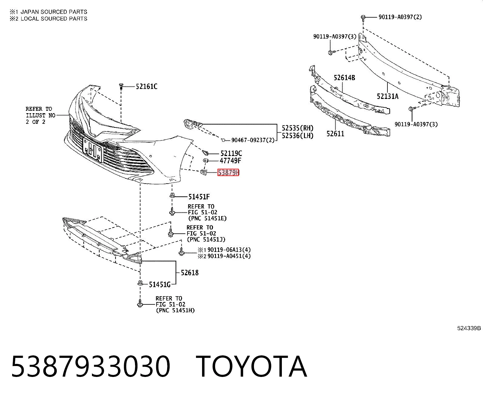 5387933030 Toyota Spinka mocowania nadkola przedniego
