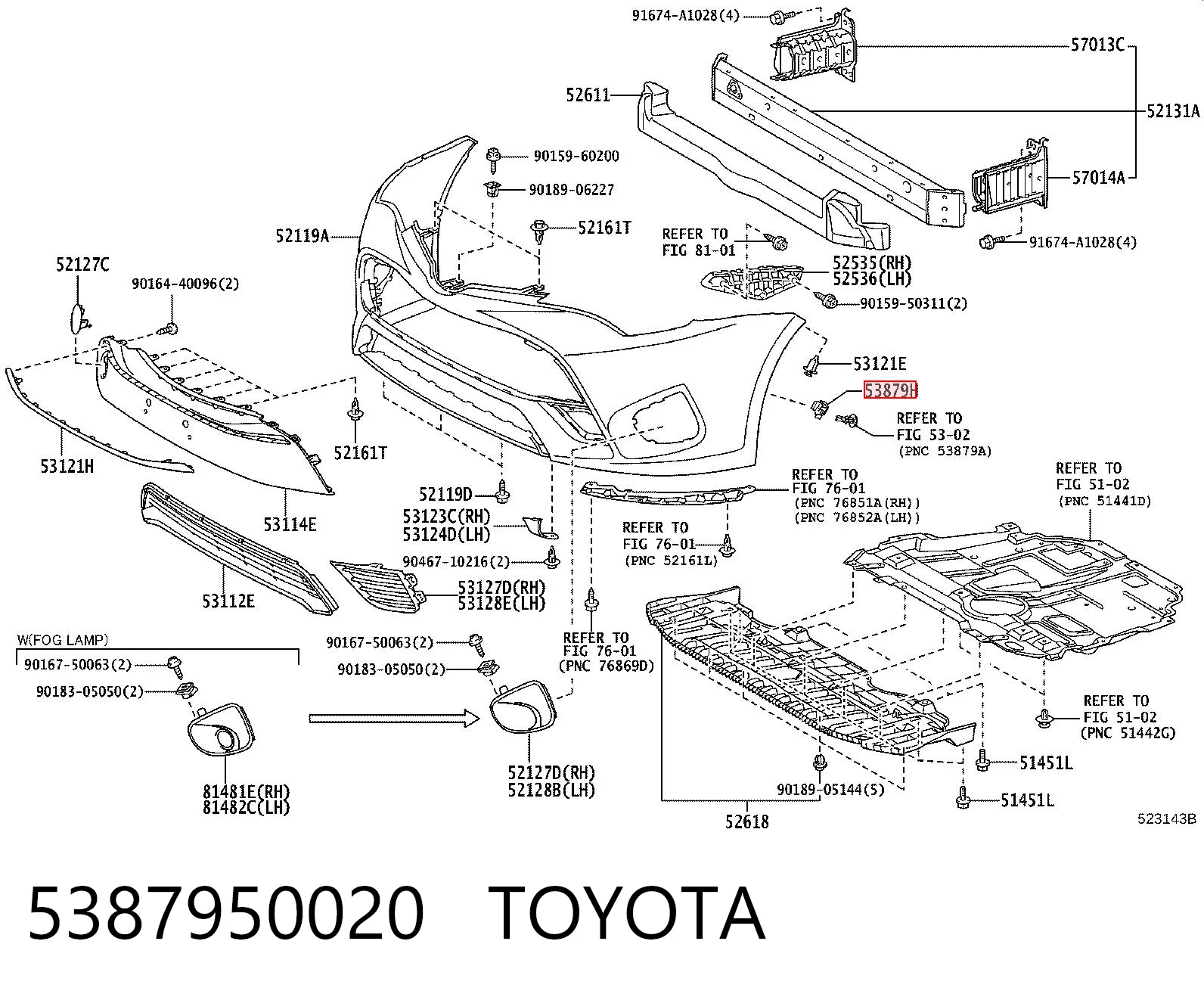5387950020 Toyota Spinka mocowania nadkola przedniego