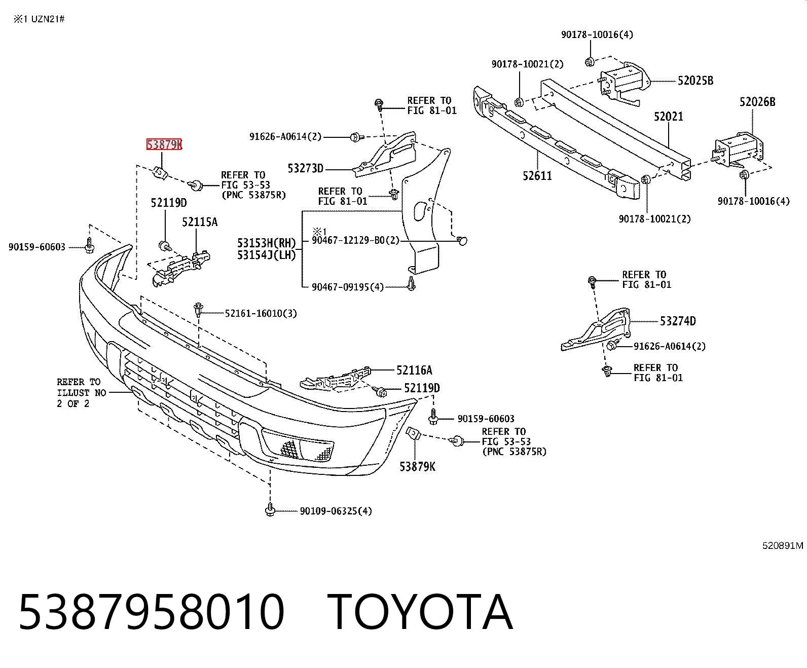 5387958010 Toyota Wspornik zderzaka przedniego zewnętrzny