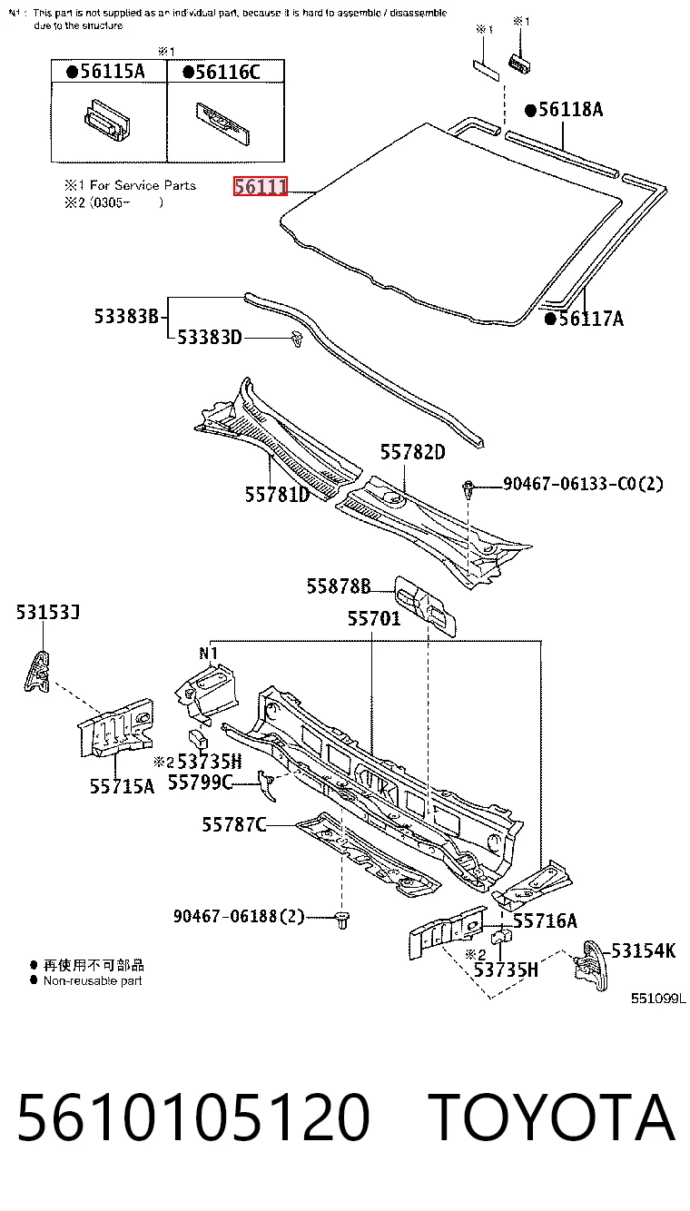 5610105120 Toyota Szyba przednia