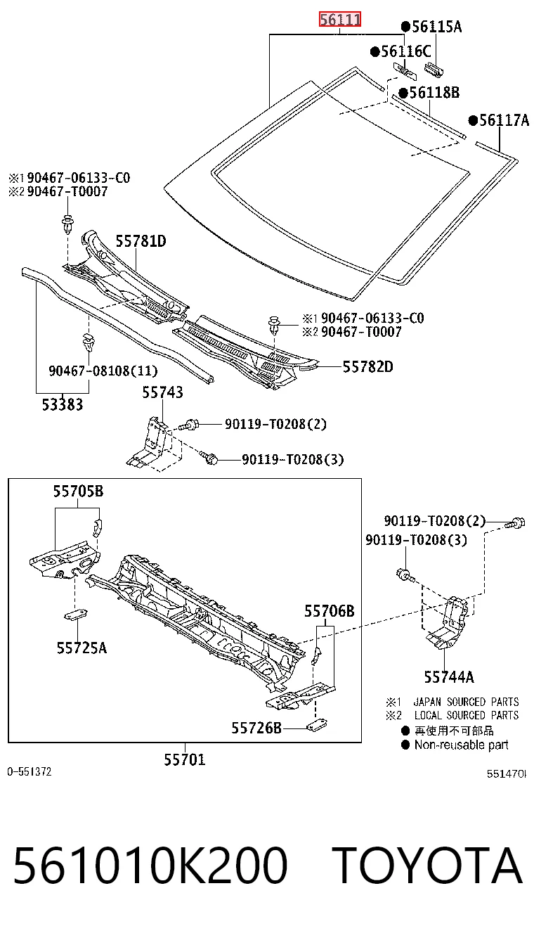 Szyba przednia Toyota FORTUNER SUV (N5, N6) (2005 - 2012) cena, od 338,31 USD