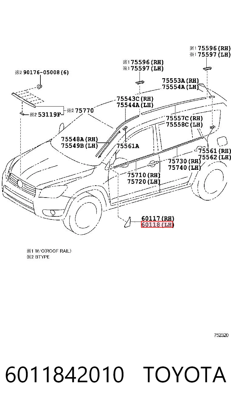 6011842010 Toyota Nakładka wewnętrzna mocowania lusterka lewego