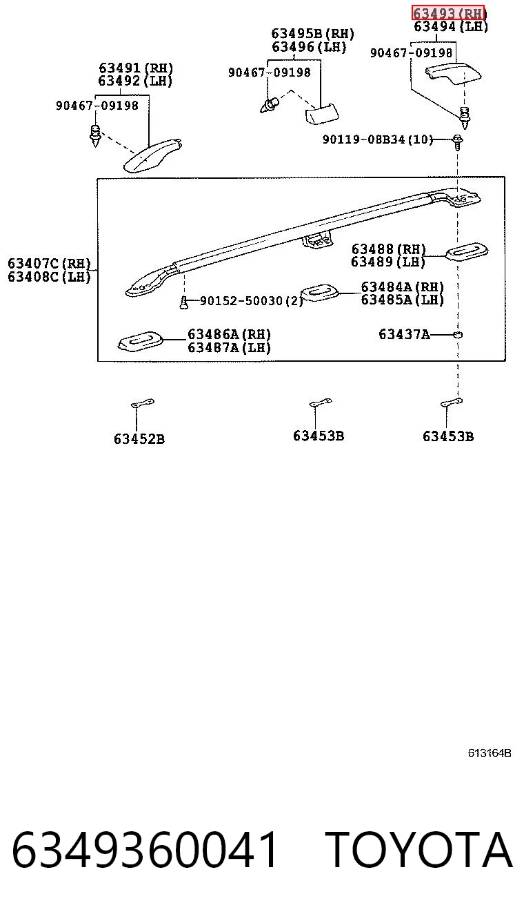 6349360041 Toyota Zaślepka szyny (relingu) bagażnika dachowego tylna prawa