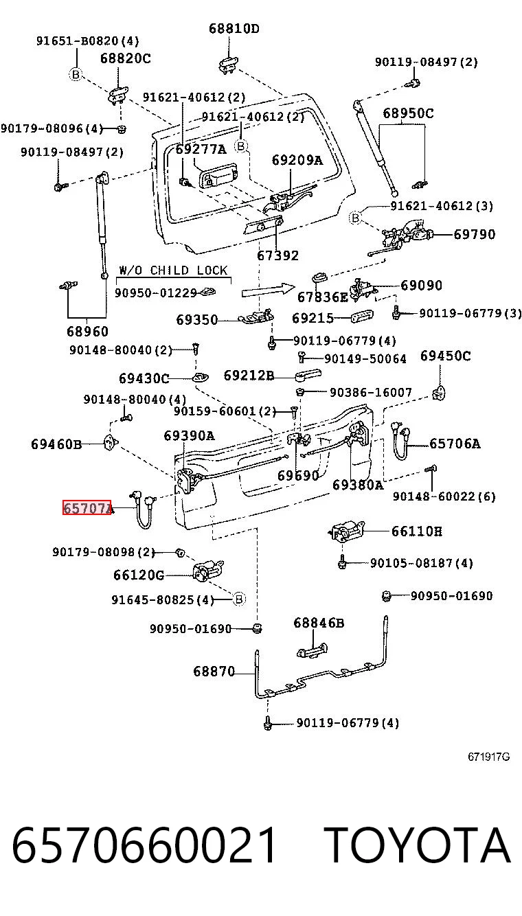6570660021 Toyota Linka otwierania bagażnika (drzwi 3/5 tylnych)