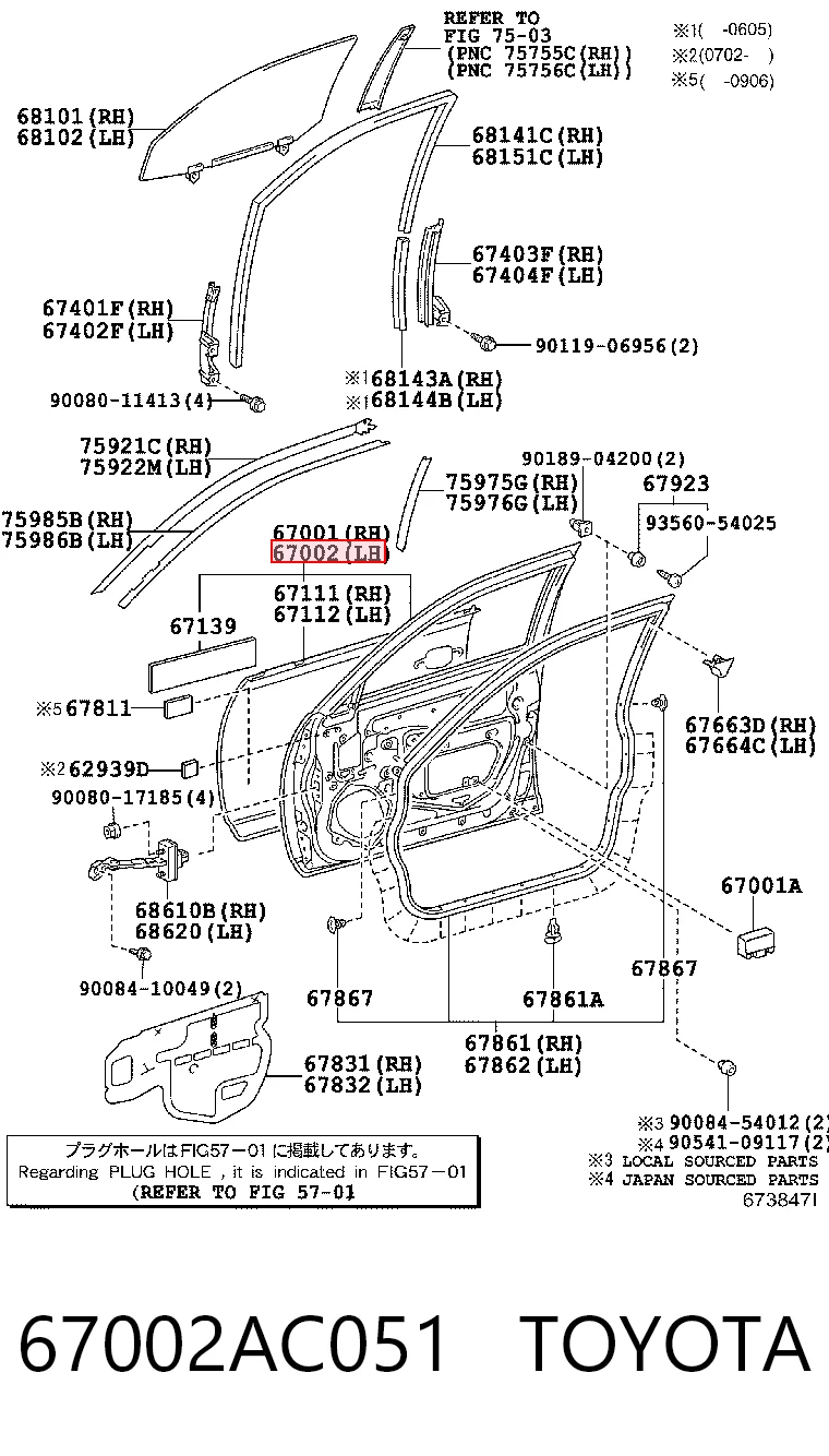 67002AC051 Toyota Drzwi przednie lewe