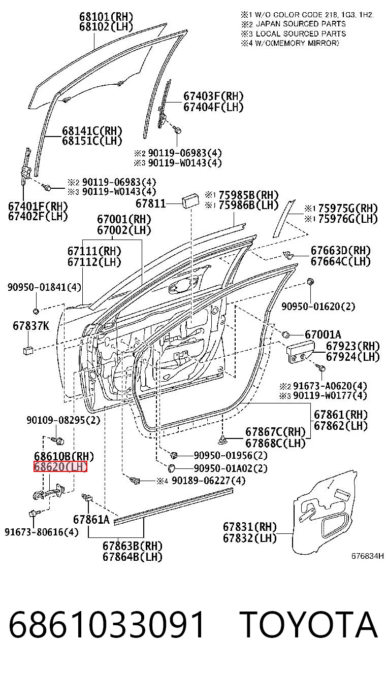6861033091 Toyota Ogranicznik drzwi przedni