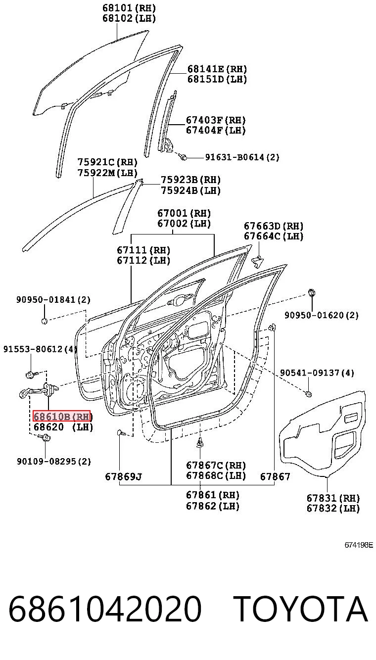 6861042020 Toyota Ogranicznik drzwi przedni prawy