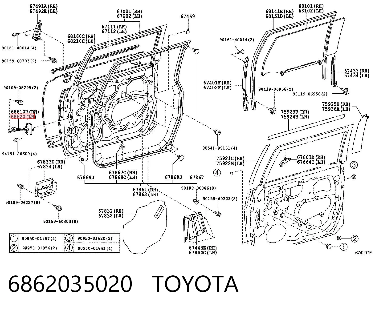 6862035020 Toyota Ogranicznik drzwi przedni lewy