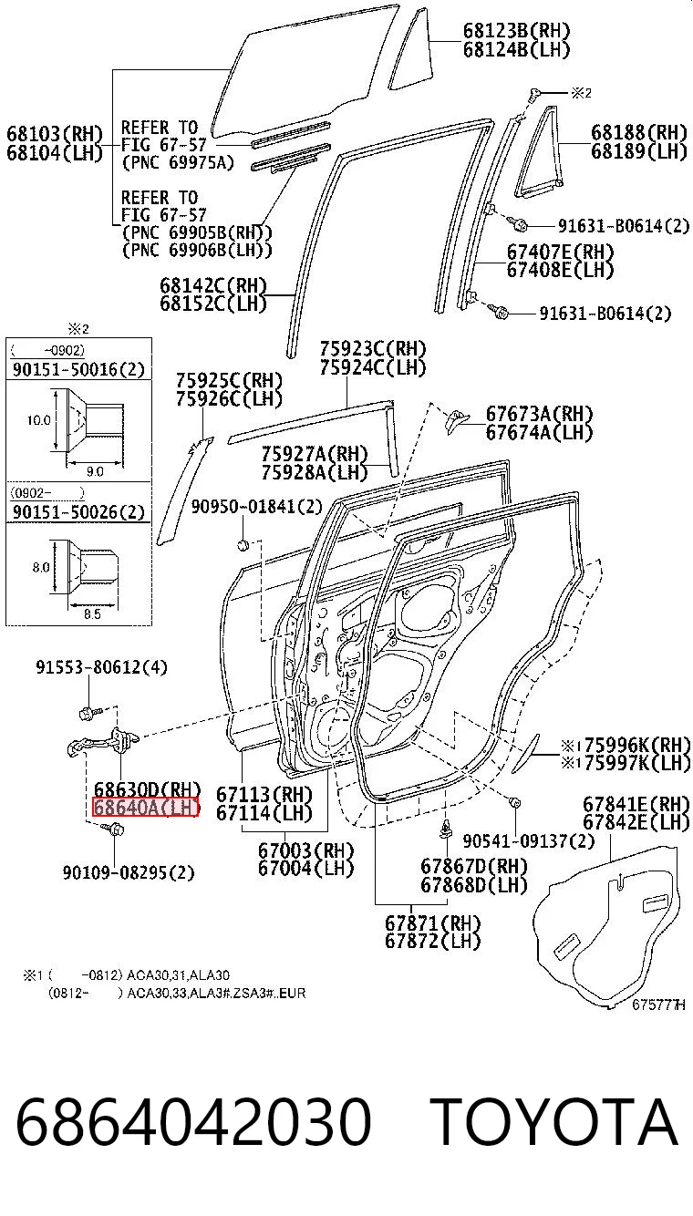 6864042030 Toyota Ogranicznik drzwi tylny lewy