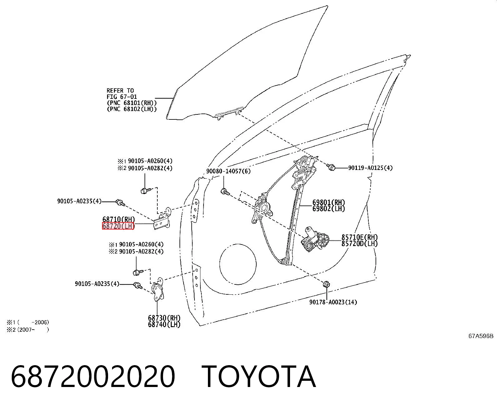 6872002020 Toyota Zawias drzwi przednich lewych