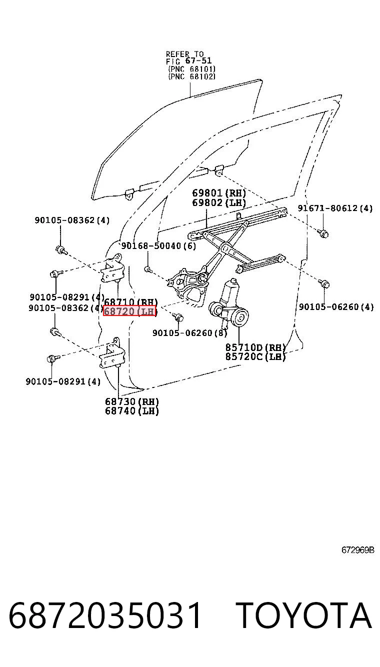 6872035031 Toyota Zawias drzwi przednich lewych