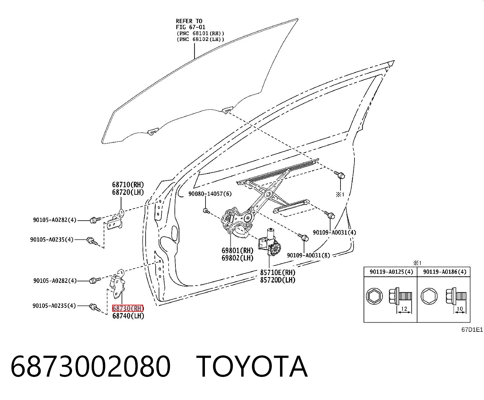 6873002080 Toyota Zawias drzwi przednich prawych