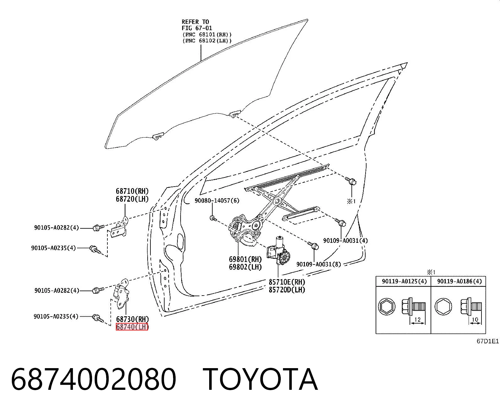 6874002080 Toyota Zawias drzwi przednich lewych
