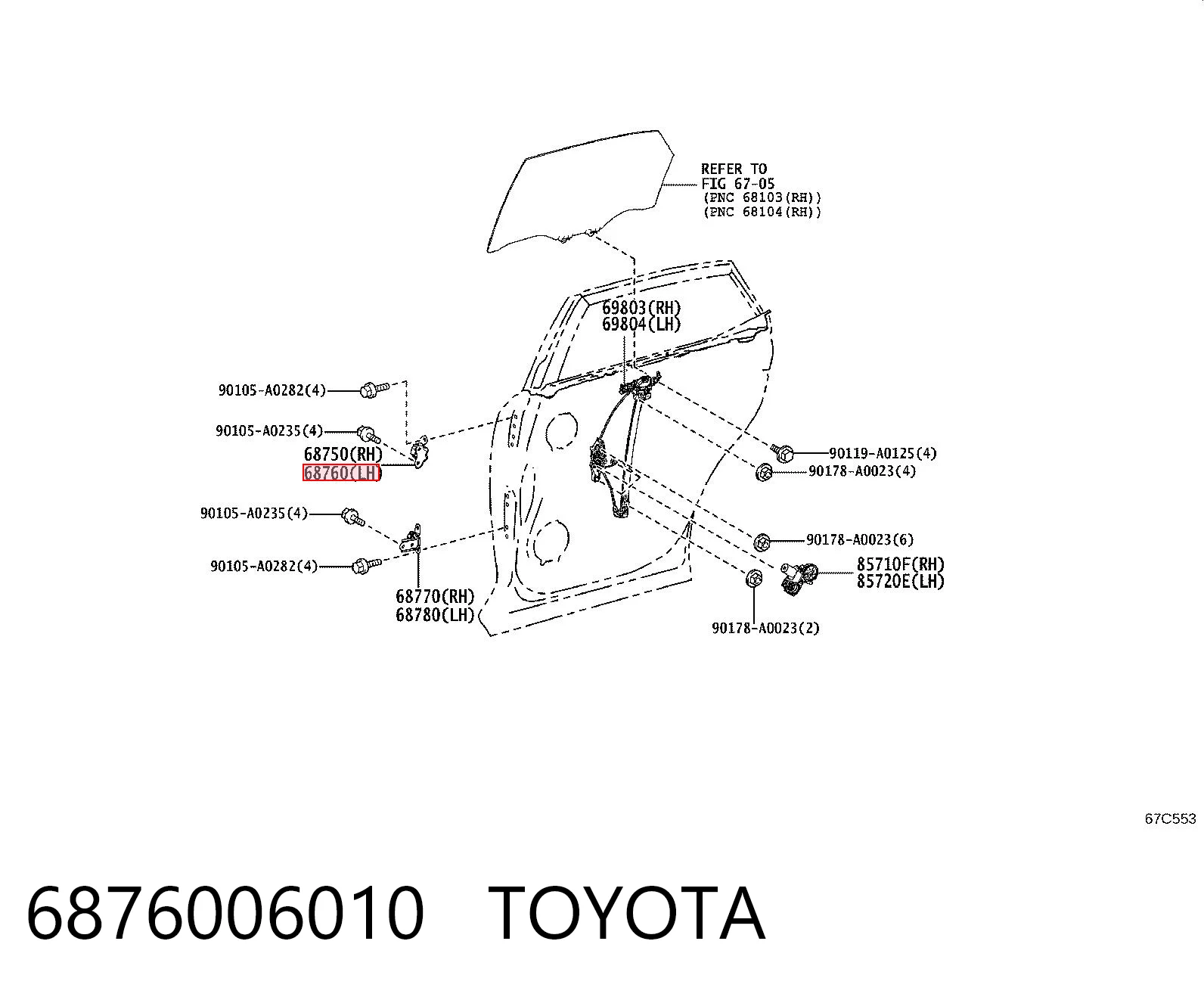 6876006010 Toyota Zawias drzwi tylnych lewych