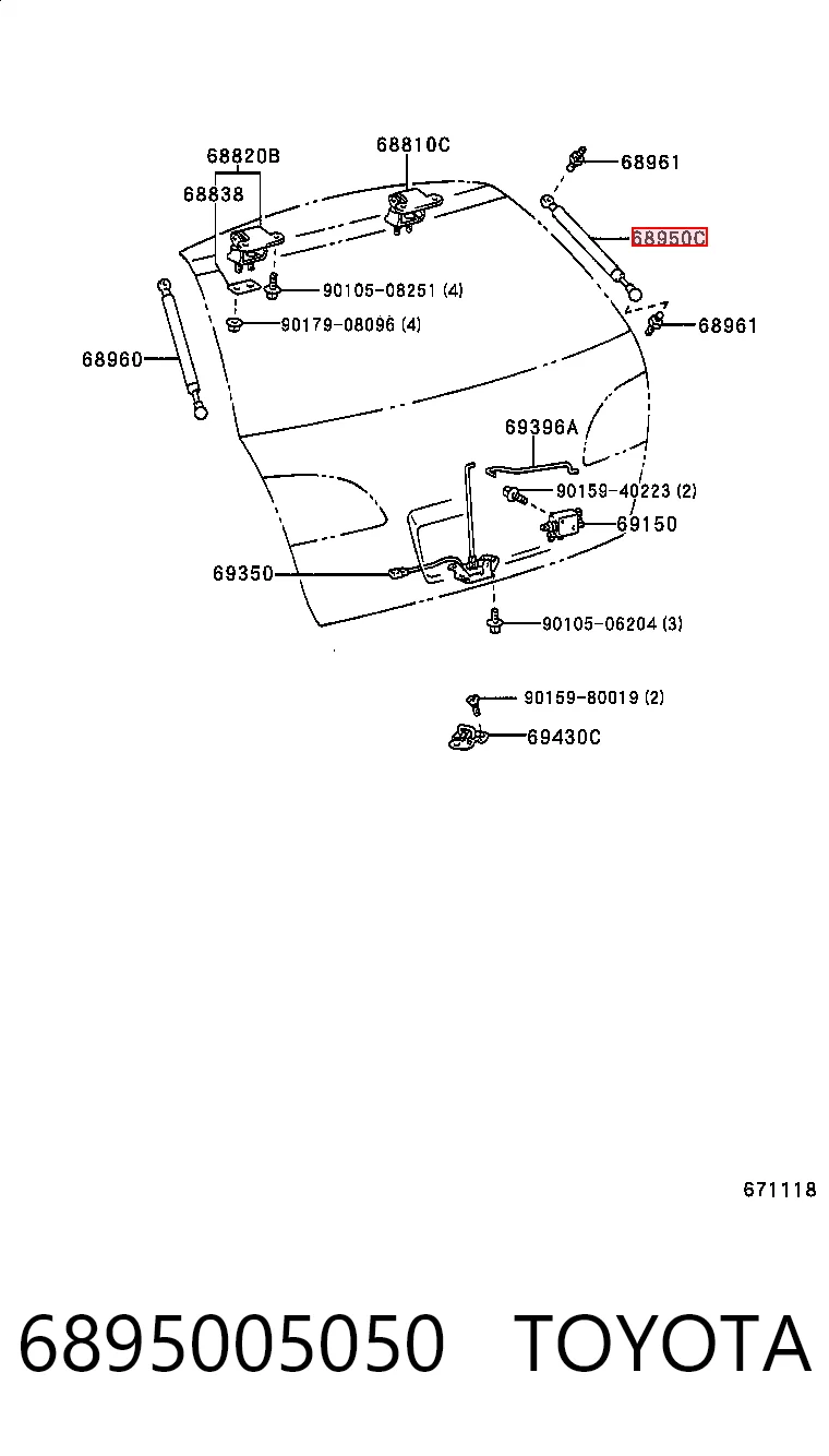 Amortyzator klapy bagażnika (3/5 drzwi-tylnych) Toyota Avensis I sedana (T22) (1997 - 2003) cena, od 12,28 USD