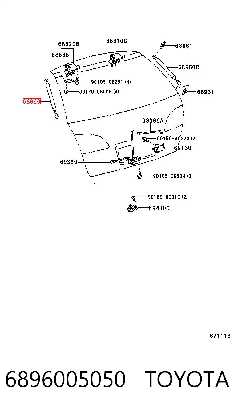 Do koszyka Amortyzator klapy bagażnika (3/5 drzwi-tylnych) Toyota Avensis I T22
