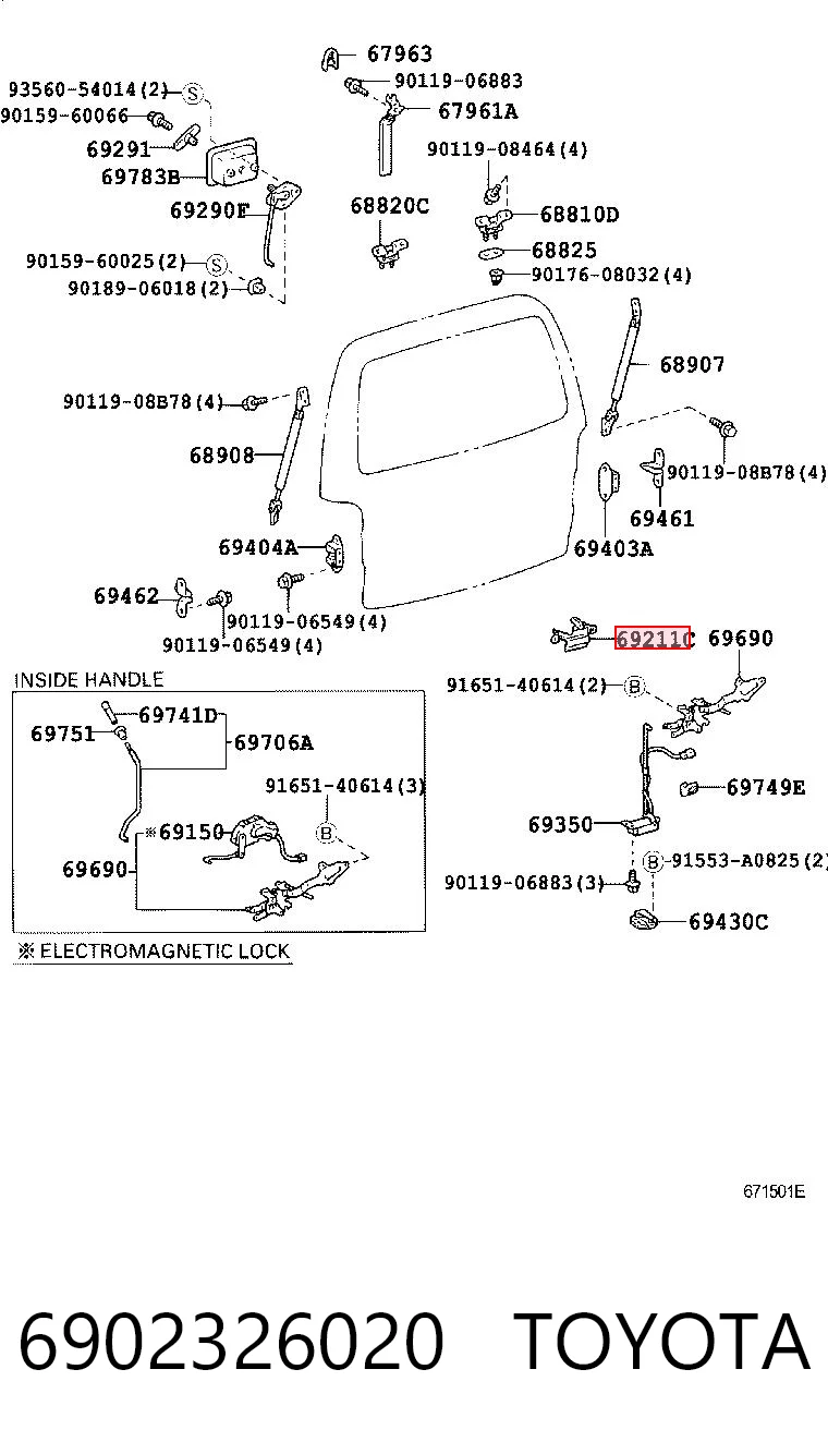 6902326020 Toyota Klamka drzwi tylnych zewnętrzna