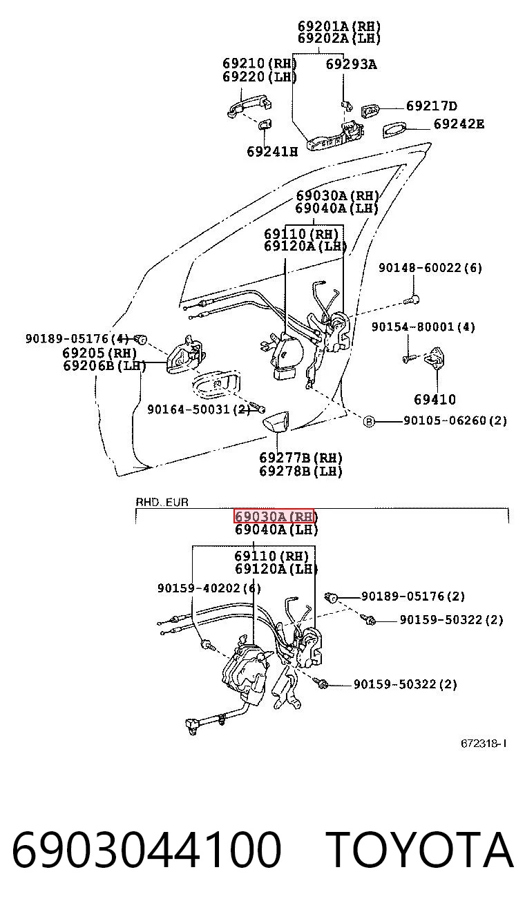 Kupić Zamek drzwi przednich prawych Toyota Avensis LCM w dobrej cenie