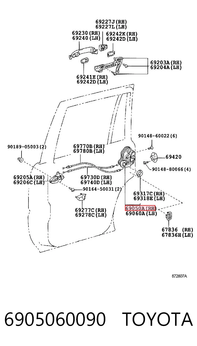 Zamek drzwi tylnych prawych do Toyota Land Cruiser  J12