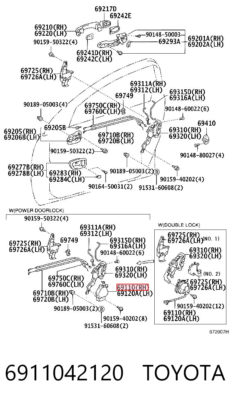 6911042120 Toyota Silniczek zamka drzwi przednich prawych
