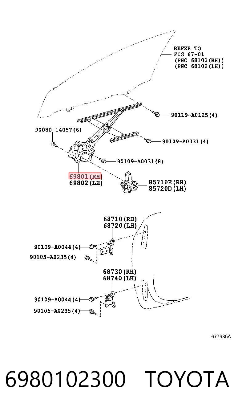 Mechanizm podnoszenia szyby drzwi przednich prawych do Toyota Highlander III U5