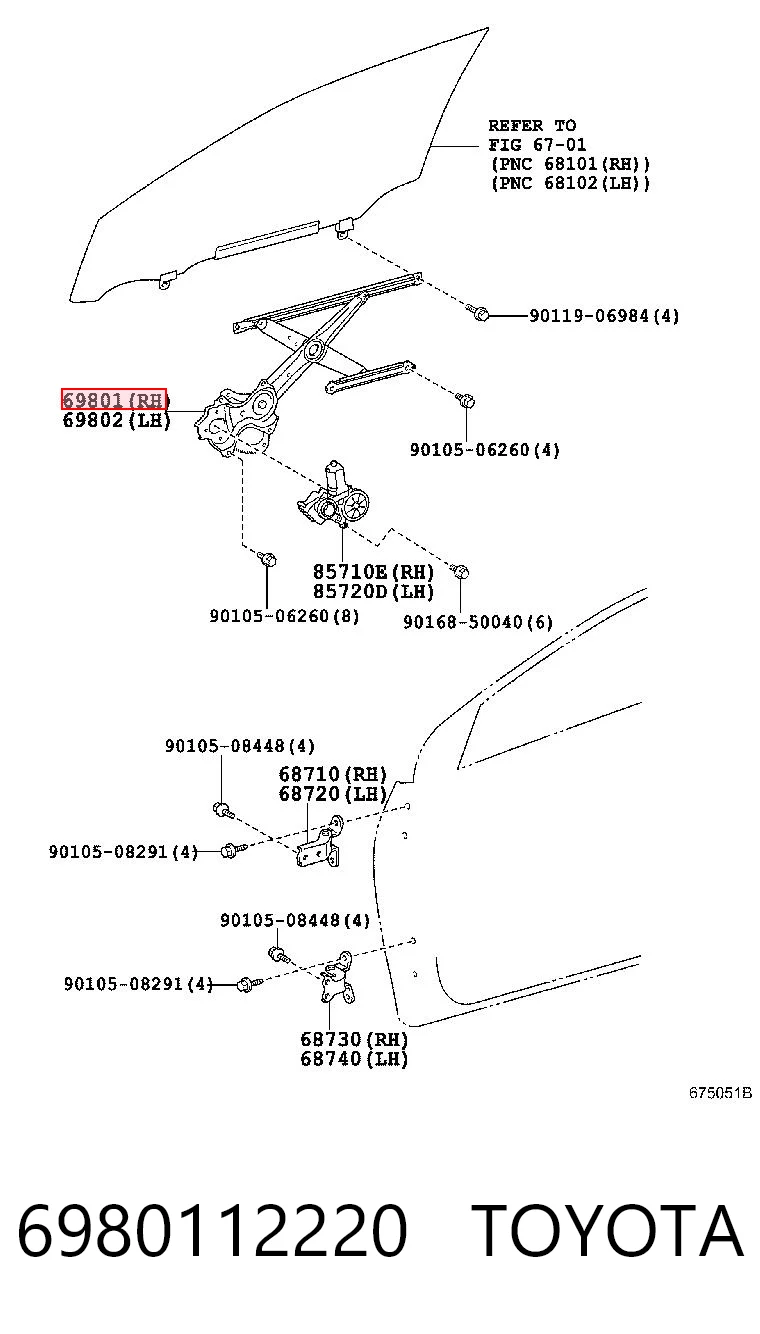 Mechanizm podnoszenia szyby drzwi przednich prawych do Toyota Corolla  E15