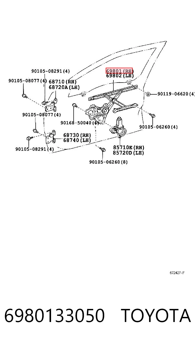 Mechanizm podnoszenia szyby drzwi przednich prawych do Toyota Camry V V30