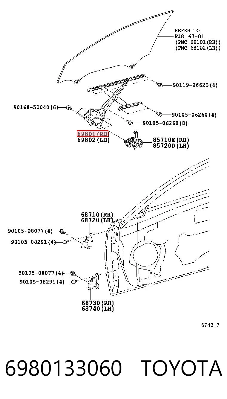 Mechanizm podnoszenia szyby drzwi przednich prawych do Toyota Camry VI V40