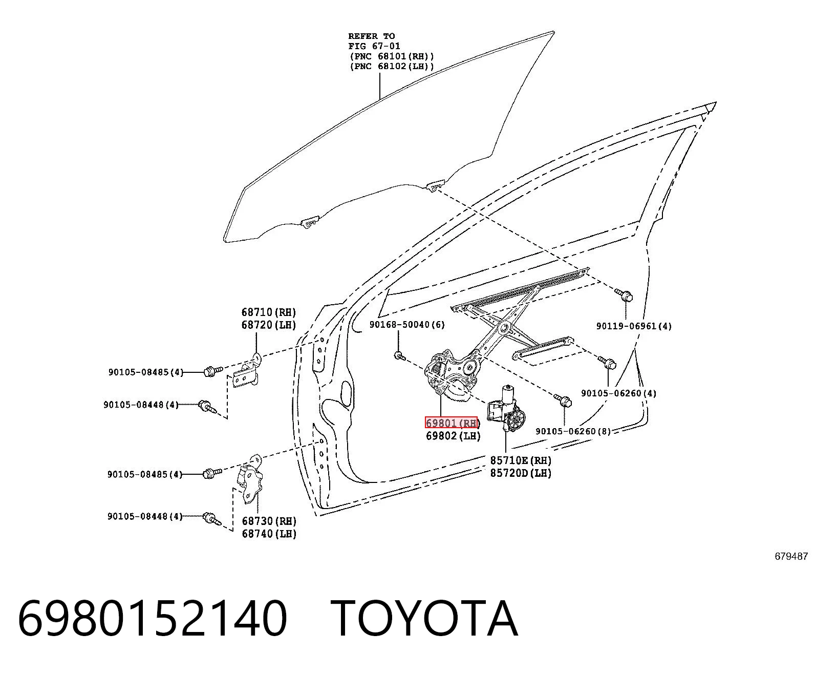 Mechanizm podnoszenia szyby drzwi przednich prawych do Toyota Camry VII V50